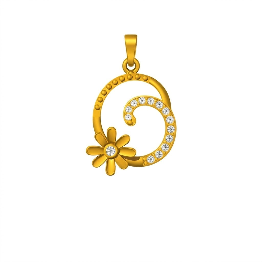 Elegant Floral Curve Motif diamond gold pendant