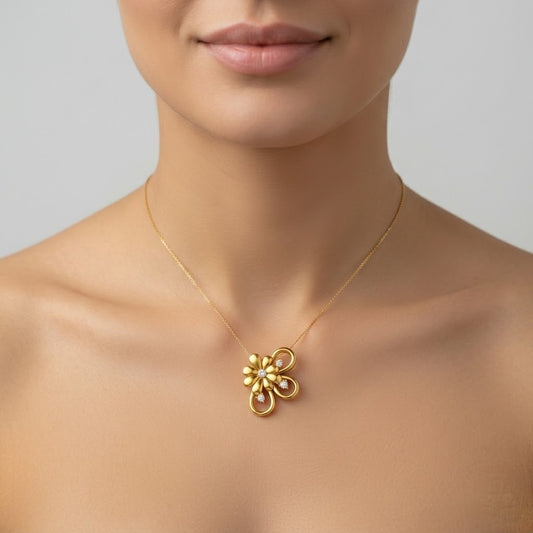Blooming Petal Swirl Diamond Gold Pendant