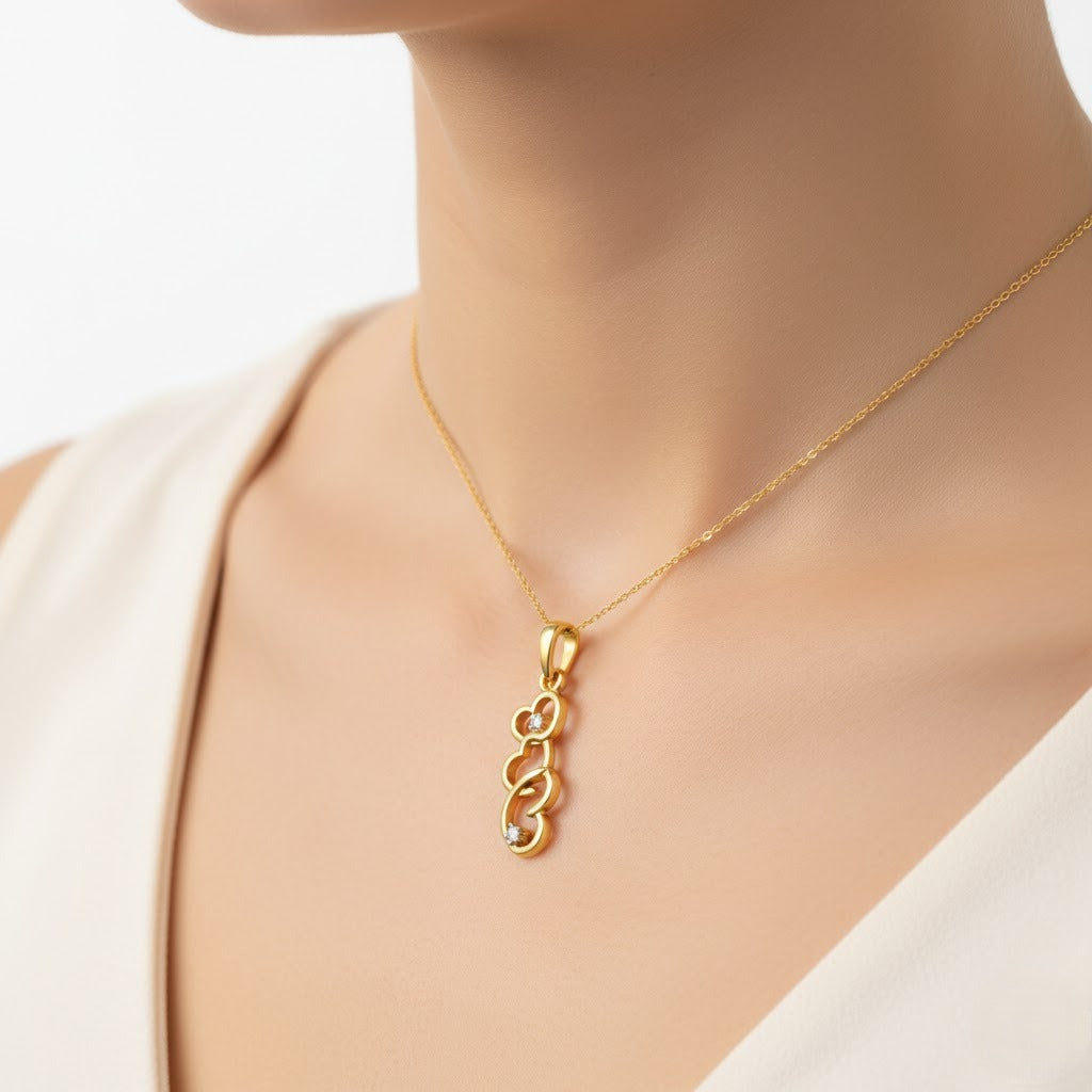 Triple Heart Cascade Diamond Gold Pendant