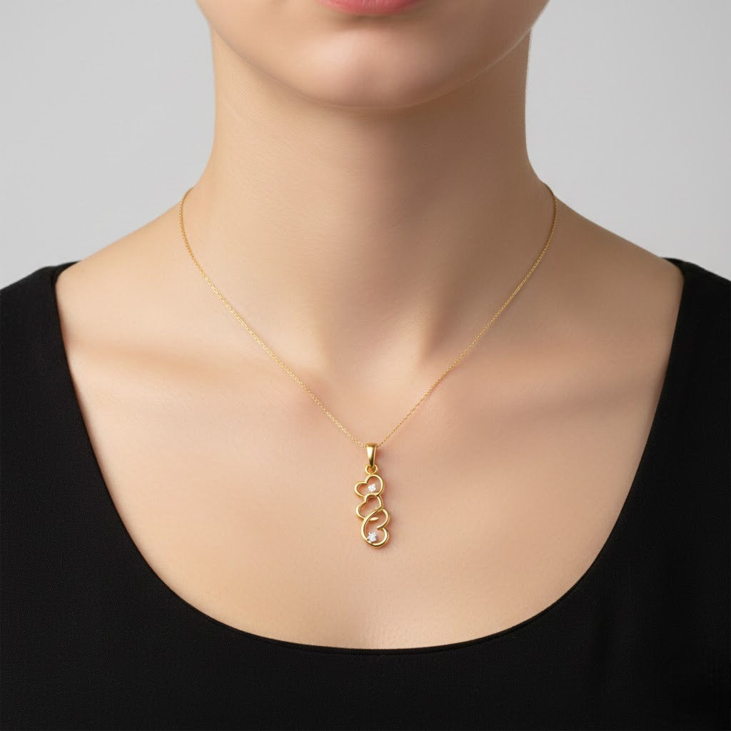 Triple Heart Cascade Diamond Gold Pendant