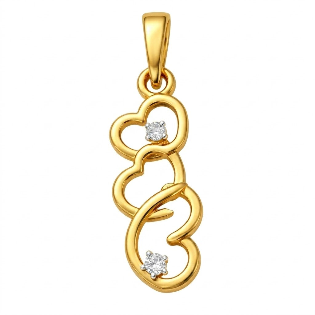 Triple Heart Cascade Diamond Gold Pendant