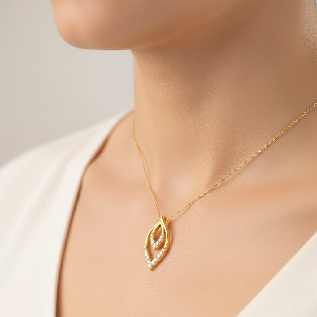 Layered Leaf Halo Diamond Gold Pendant