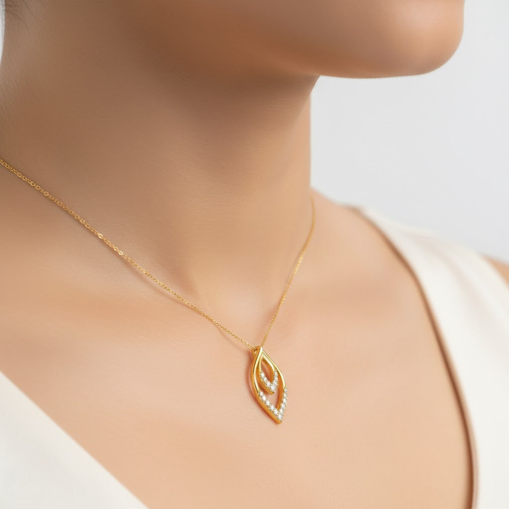 Layered Leaf Halo Diamond Gold Pendant