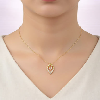 Layered Leaf Halo Diamond Gold Pendant