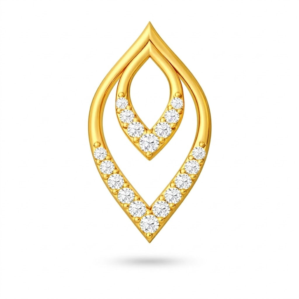 Layered Leaf Halo Diamond Gold Pendant