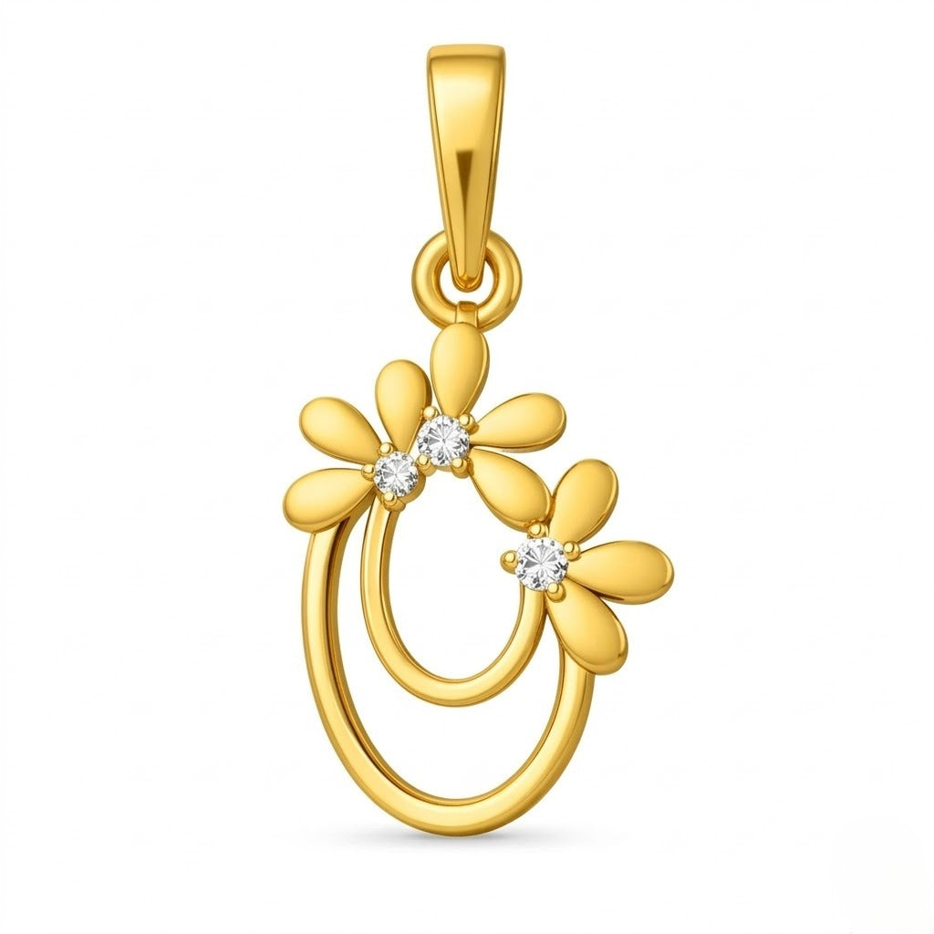 Twin Bloom Arc Diamond Gold Pendant