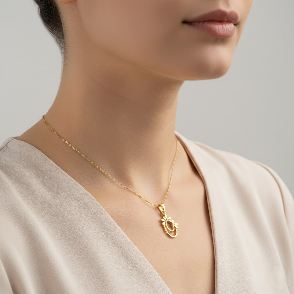 Twin Bloom Arc Diamond Gold Pendant