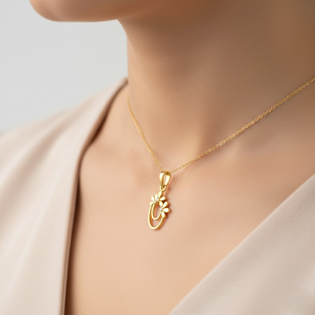Twin Bloom Arc Diamond Gold Pendant