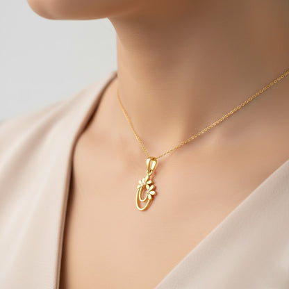 Twin Bloom Arc Diamond Gold Pendant