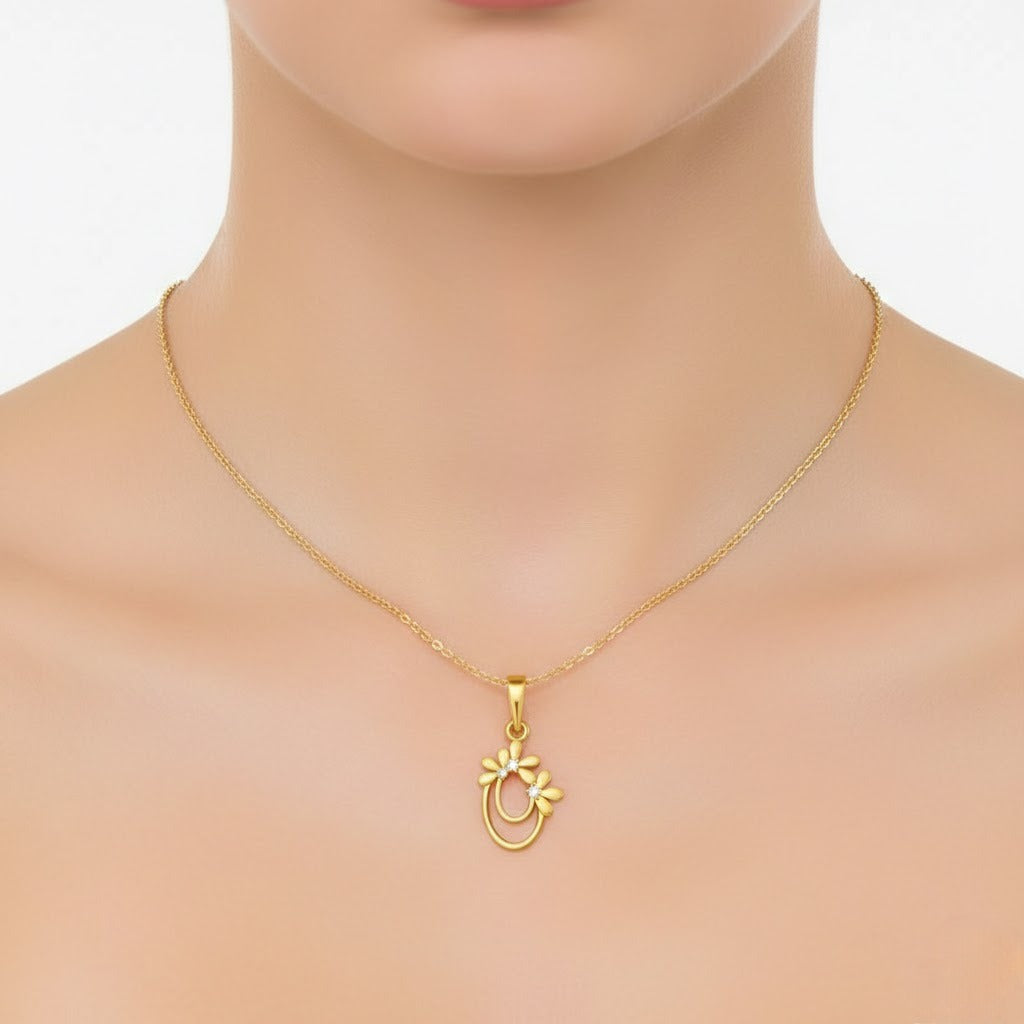 Twin Bloom Arc Diamond Gold Pendant