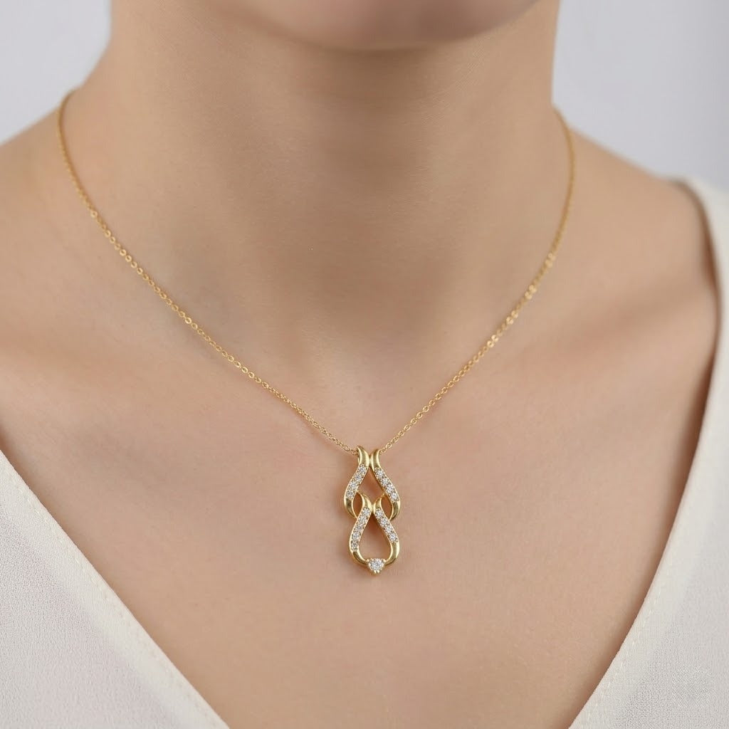Twin Flame Drop Diamond Gold Pendant