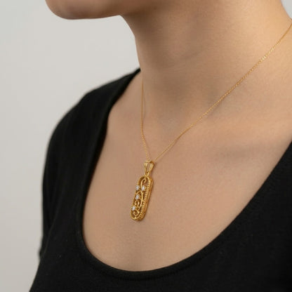 Regal Filigree Panel Diamond Gold Pendant