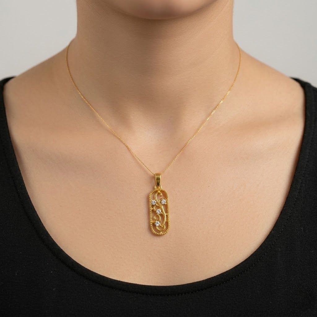 Regal Filigree Panel Diamond Gold Pendant