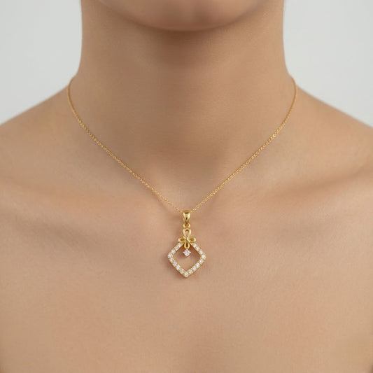 Charming Bow Inspired Square Motif diamond gold pendant