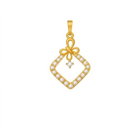 Charming Bow Inspired Square Motif diamond gold pendant