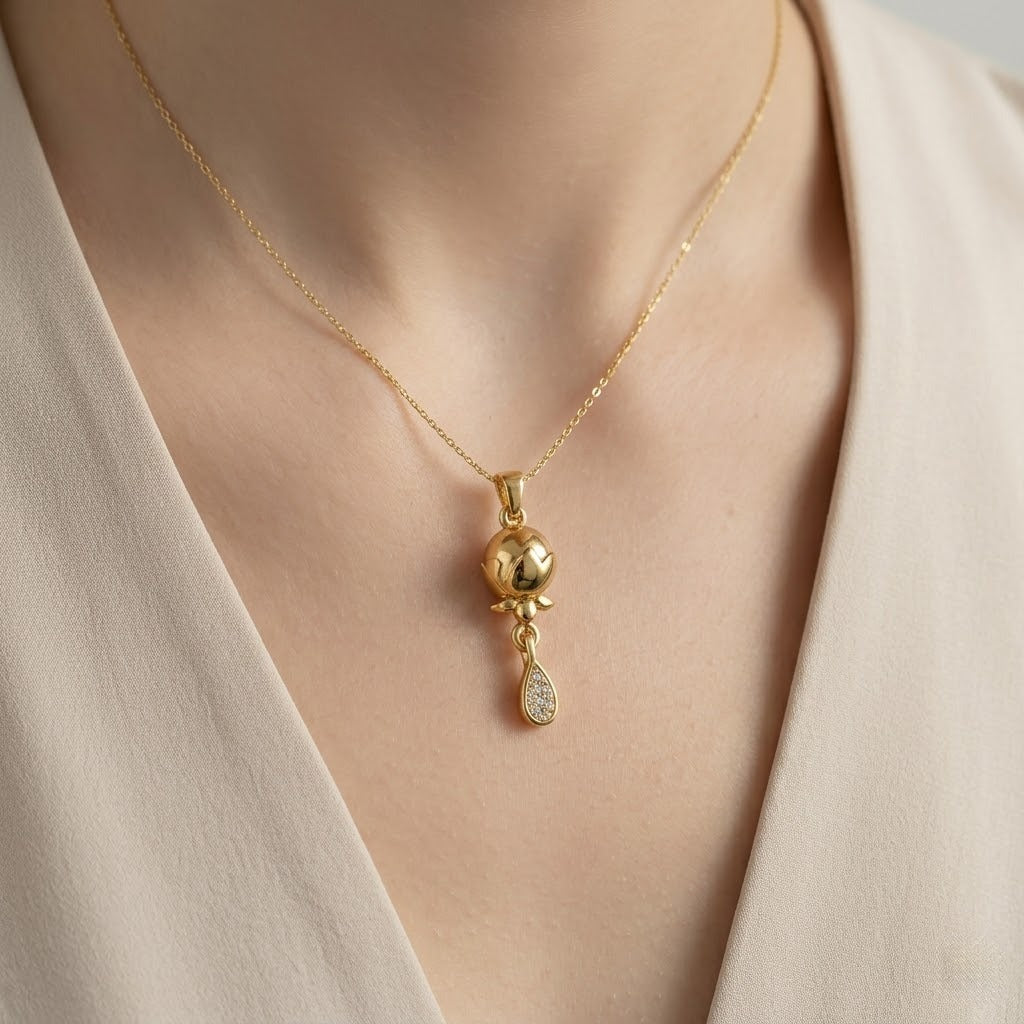 Lotus Aura Teardrop Elegance diamond gold pendant
