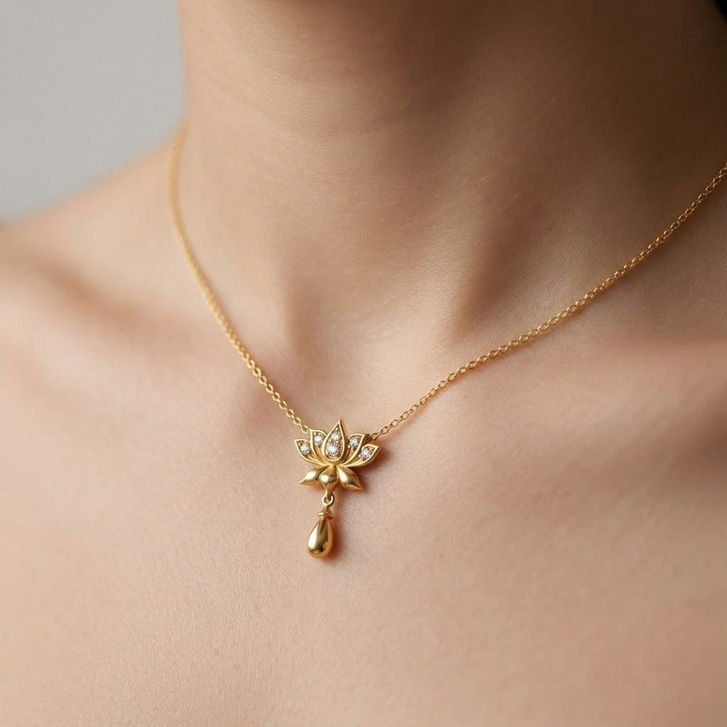Blooming Lotus Drop Grace diamond gold pendant