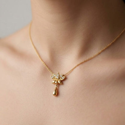 Blooming Lotus Drop Grace diamond gold pendant