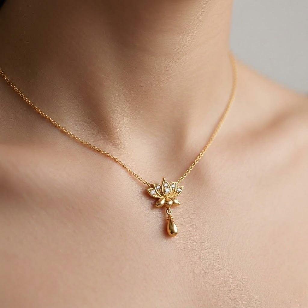 Blooming Lotus Drop Grace diamond gold pendant