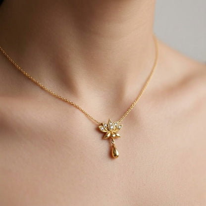 Blooming Lotus Drop Grace diamond gold pendant