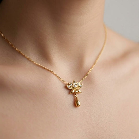 Blooming Lotus Drop Grace diamond gold pendant