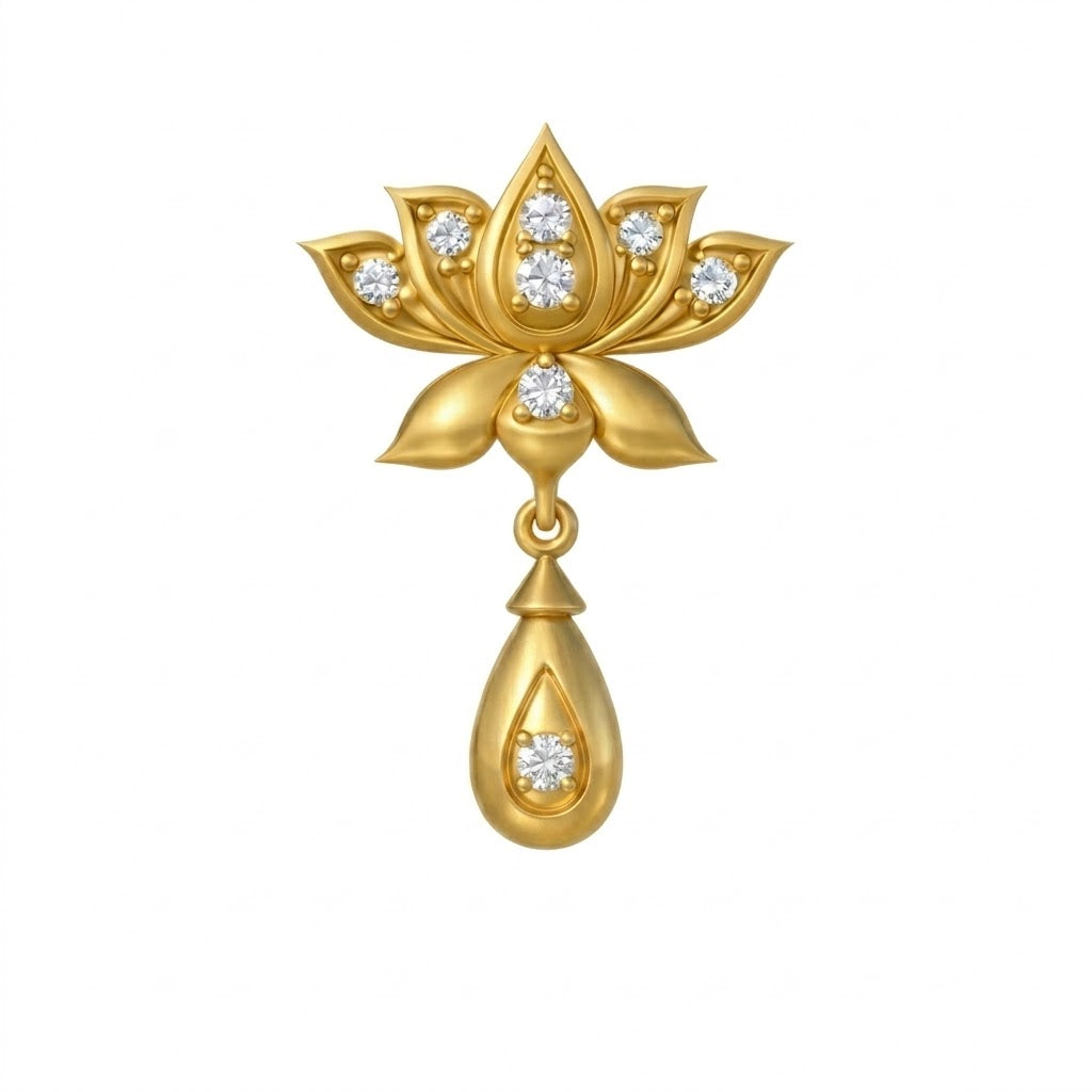 Blooming Lotus Drop Grace diamond gold pendant
