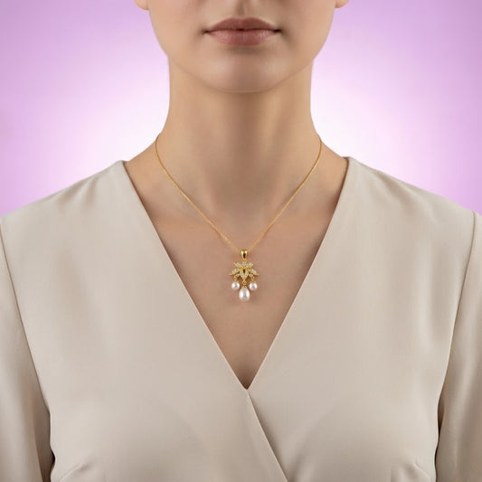 Majestic Floral Pearl Drop diamond gold pendant