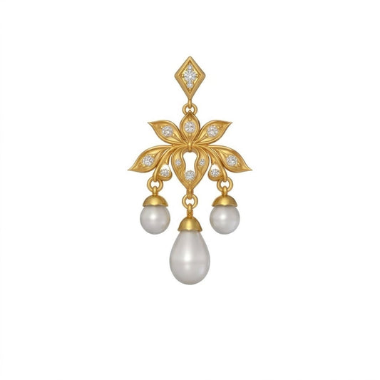 Majestic Floral Pearl Drop diamond gold pendant