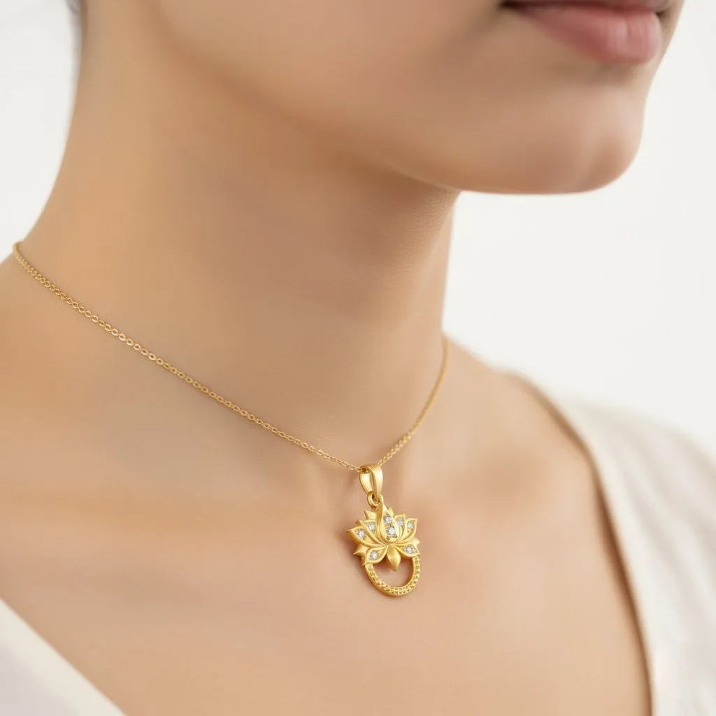 9K Yellow Gold Lotus Diamond Pendant for Women by TTJ Jewellery