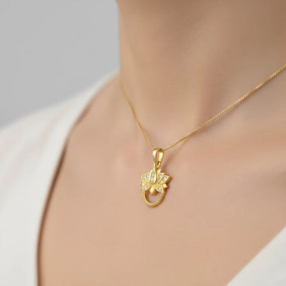 9K Yellow Gold Lotus Diamond Pendant for Women by TTJ Jewellery