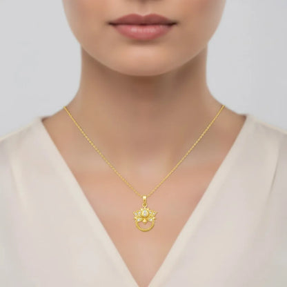 9K Yellow Gold Lotus Diamond Pendant for Women by TTJ Jewellery