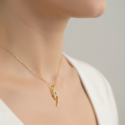 Dual Curve Sparkle Diamond Gold Pendant