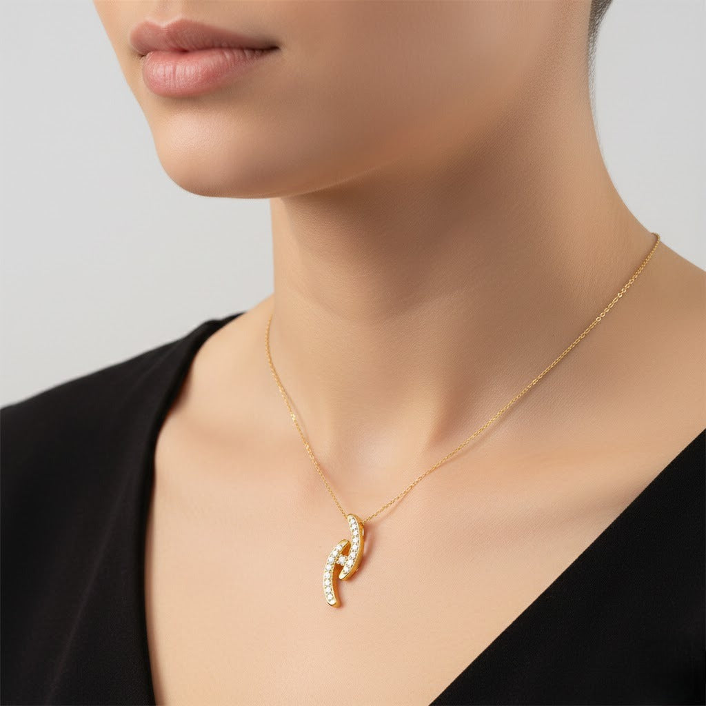 Dual Curve Sparkle Diamond Gold Pendant
