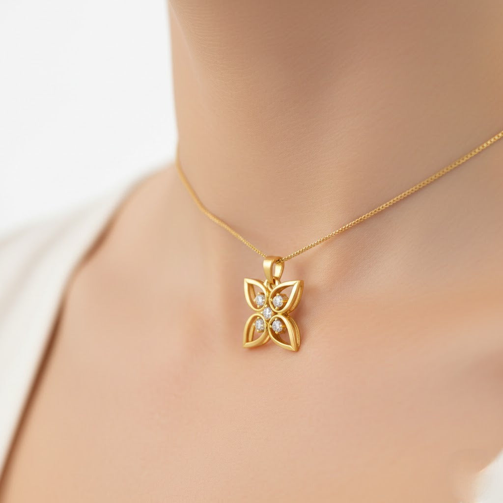 Petal Cross Diamond Gold Pendant
