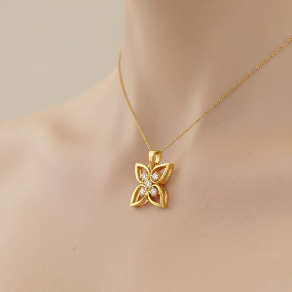 Petal Cross Diamond Gold Pendant