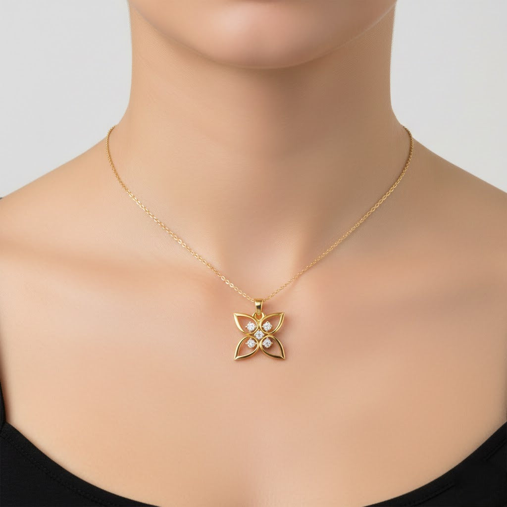 Petal Cross Diamond Gold Pendant