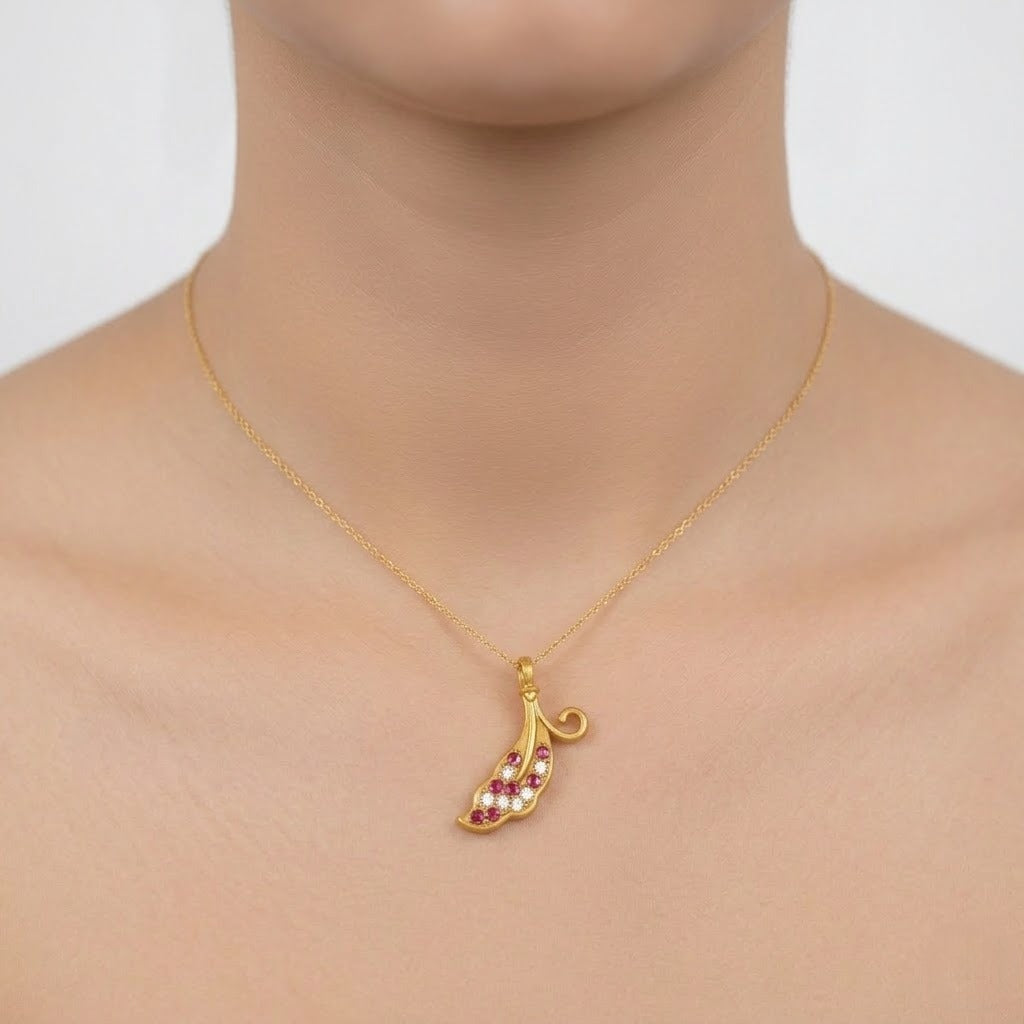 Graceful feather swirl diamond gold pendant