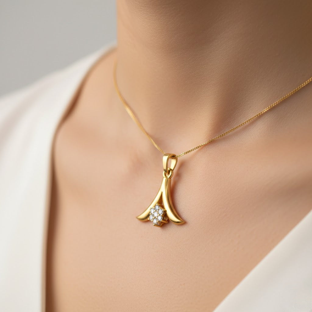 Graceful Fan Bloom Diamond Gold Pendant