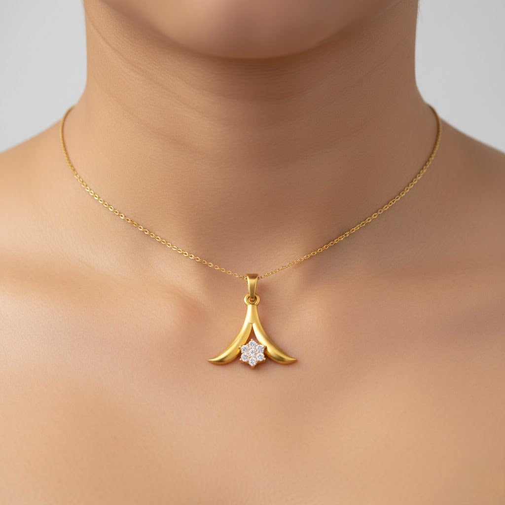 Graceful Fan Bloom Diamond Gold Pendant