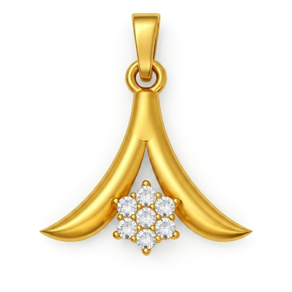 Graceful Fan Bloom Diamond Gold Pendant