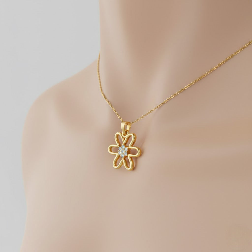 Blossom Outline Charm Diamond Gold Pendant