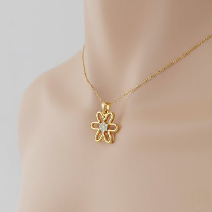 Blossom Outline Charm Diamond Gold Pendant