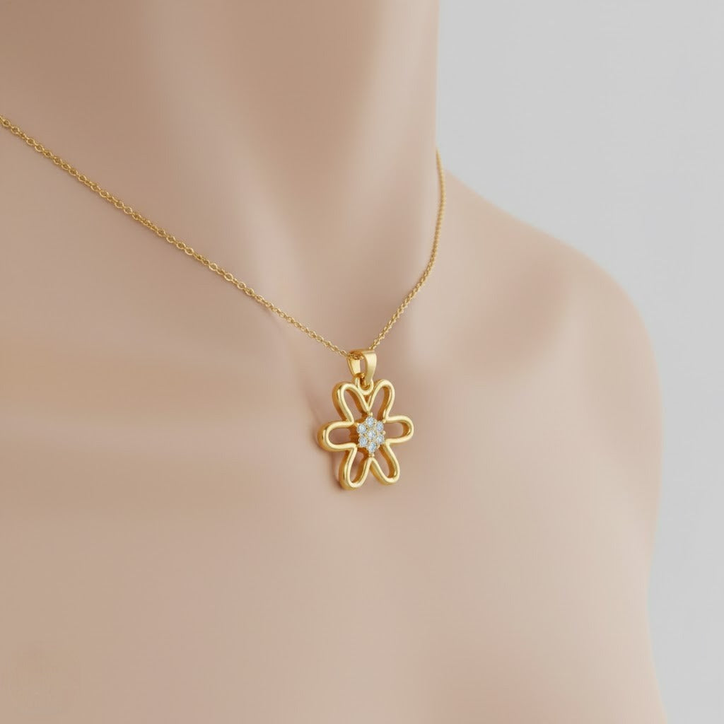 Blossom Outline Charm Diamond Gold Pendant