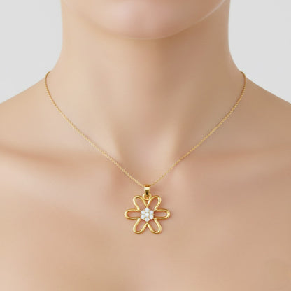 Blossom Outline Charm Diamond Gold Pendant