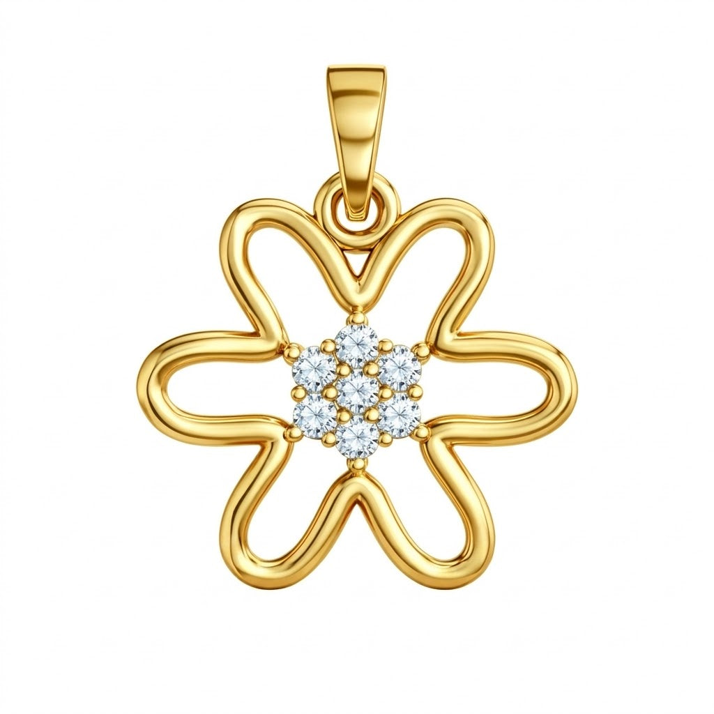 Blossom Outline Charm Diamond Gold Pendant