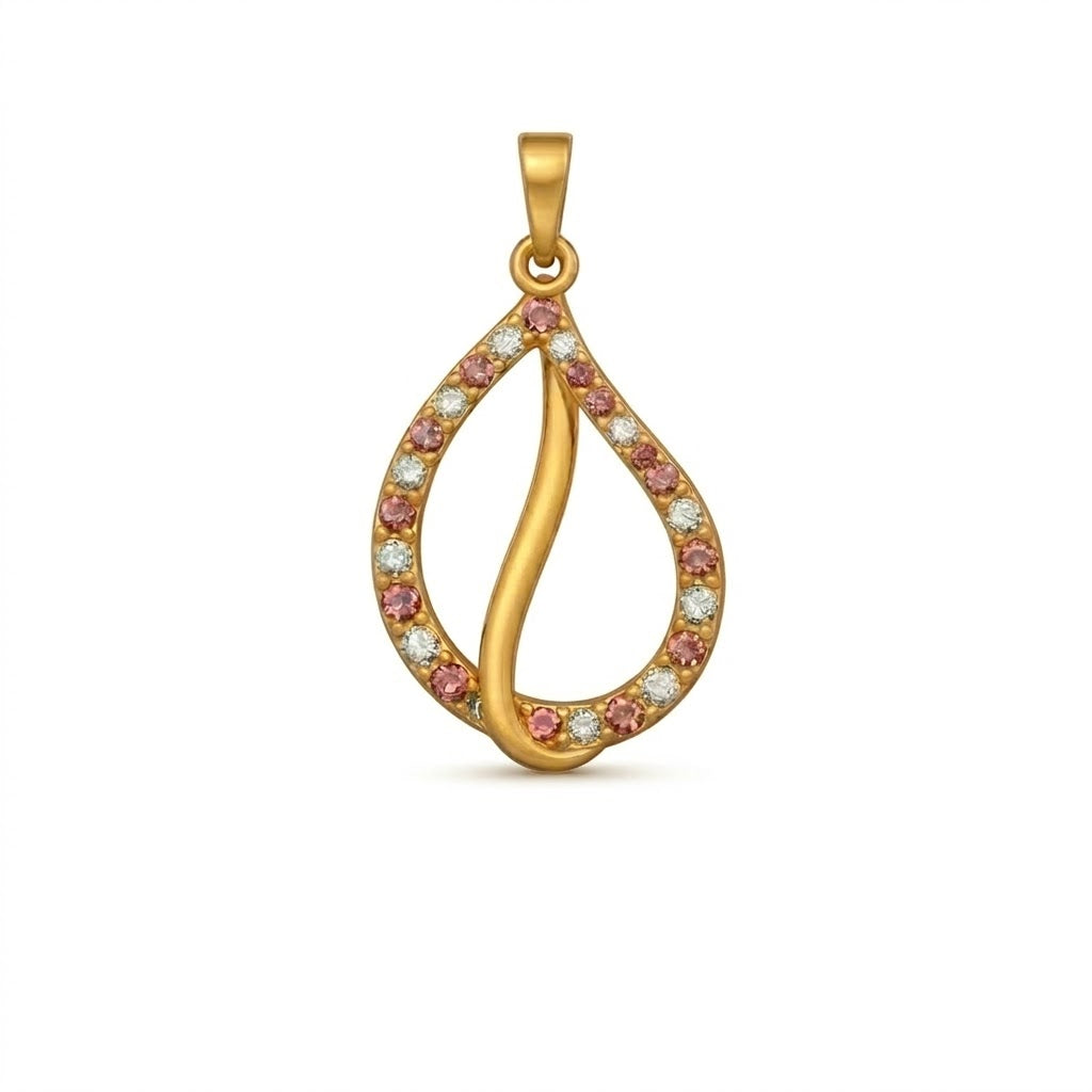 Graceful Teardrop Curve Design diamond gold pendant