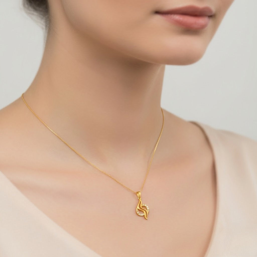 Elegant Flowing Curve Motif diamond gold pendant