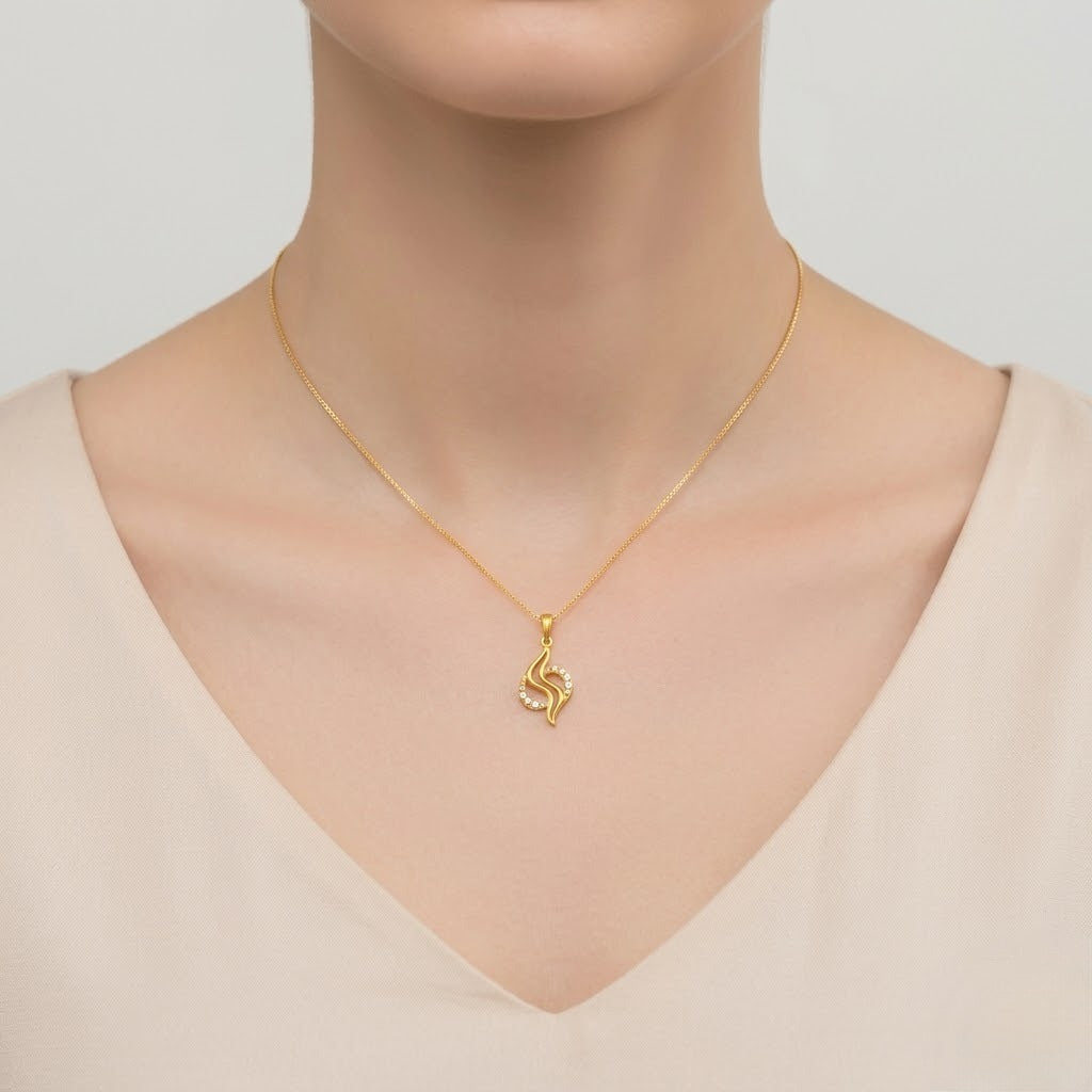 Elegant Flowing Curve Motif diamond gold pendant