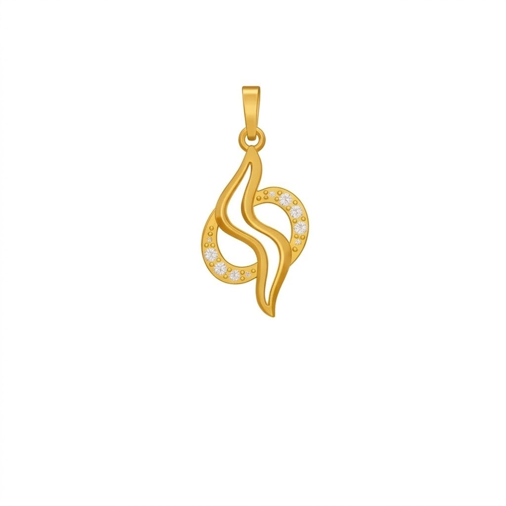 Elegant Flowing Curve Motif diamond gold pendant