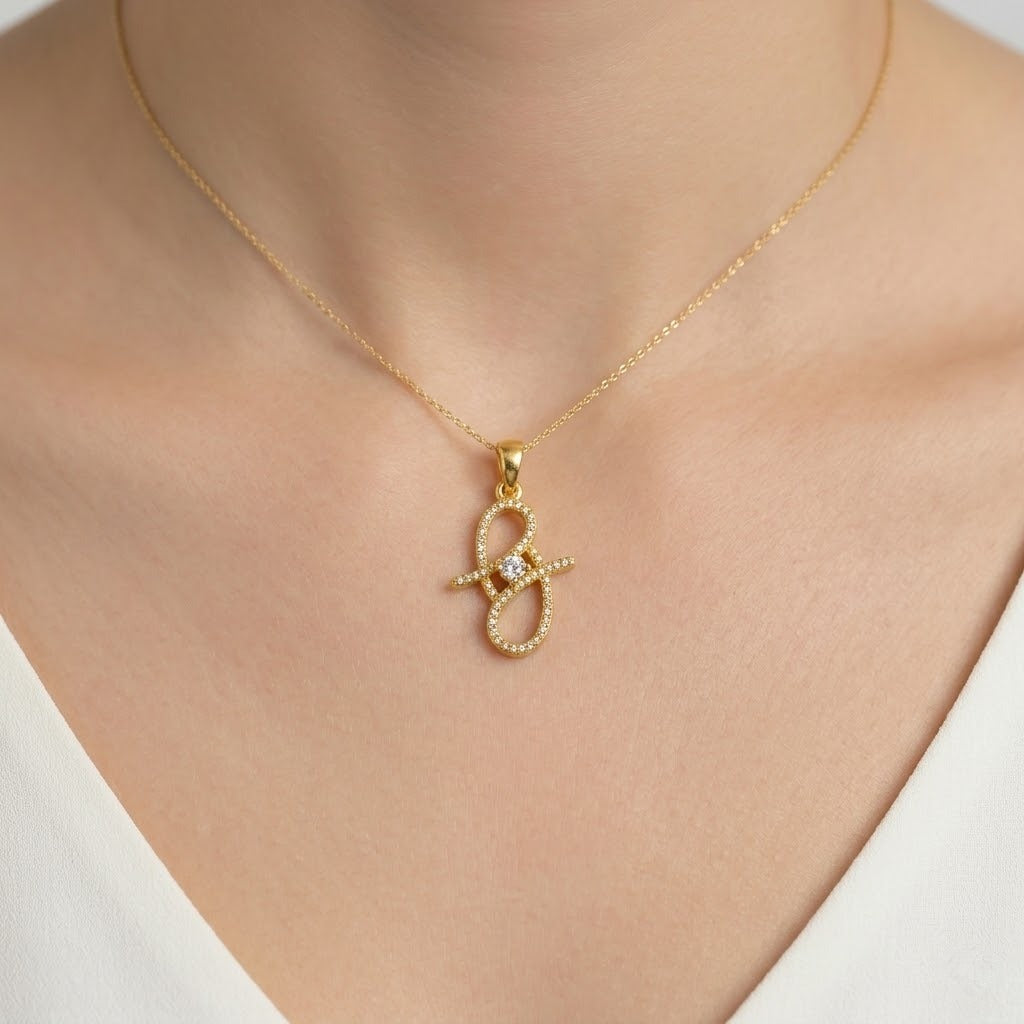 Textured Cursive Loop Diamond Gold Pendant